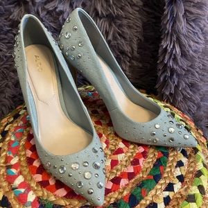 Denim Studded stiletto pumps